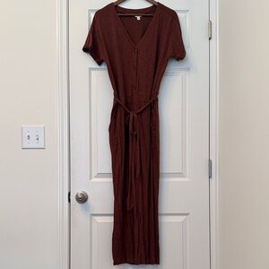 Time and Tru Brown Jumpsuit with Tie Waist